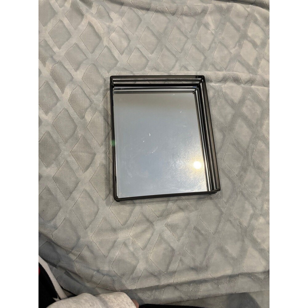 Trinket Tray - Matte Black Metal Mirrored Bottom